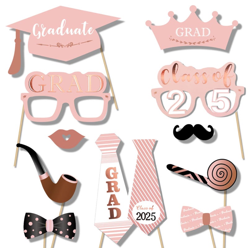 Konsait Rose Gold Graduation Photo Booth Props Party Supplies Graduation Photo Props Class of 2025 Grad Decor with Sticks, Class Decorations Graduation Party Favors Decor Accessories(39Count) - Image 4